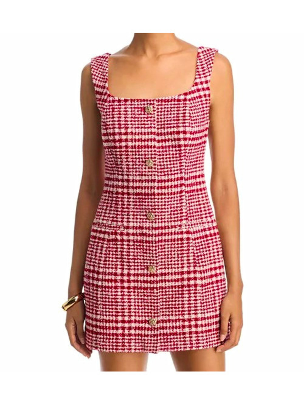 NWT French Connection Dress 12 Red/White Tweed Houndstooth Lined #1044